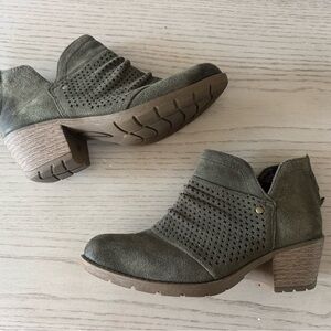 Earth Olive Green Suede Perforated Ankle Booties